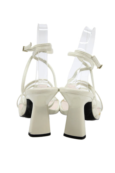 Zara Womens Leather Strappy Sandal Heels Ivory Size 37 7