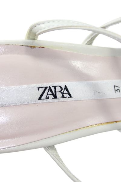 Zara Womens Leather Strappy Sandal Heels Ivory Size 37 7