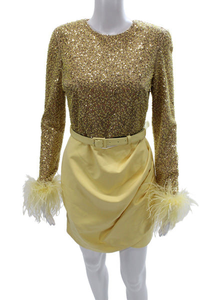 Lavish Alice Womens Mini Dress Yellow Long Sleeve Round Neck Size 6