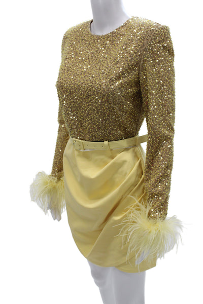 Lavish Alice Womens Mini Dress Yellow Long Sleeve Round Neck Size 6