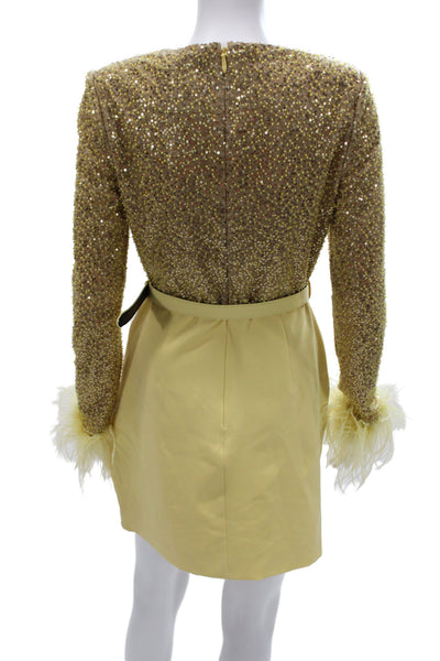 Lavish Alice Womens Mini Dress Yellow Long Sleeve Round Neck Size 6