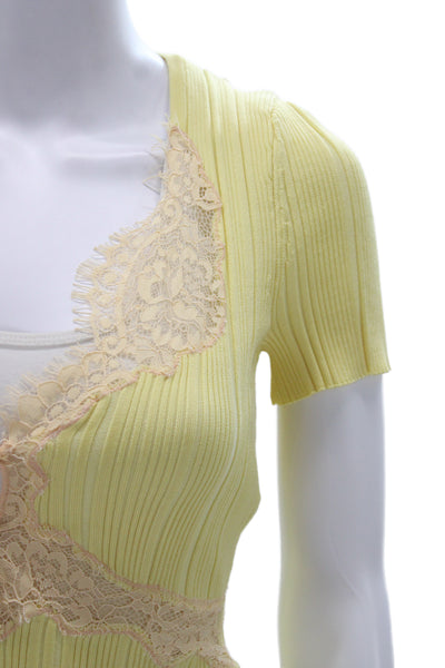 Self Portrait Women Yellow V-Neck Short Sleeve Blouse Size S