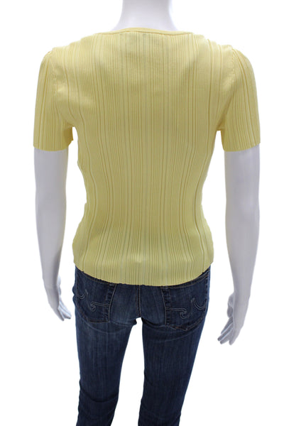 Self Portrait Women Yellow V-Neck Short Sleeve Blouse Size S