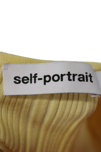 Self Portrait Women Yellow V-Neck Short Sleeve Blouse Size S