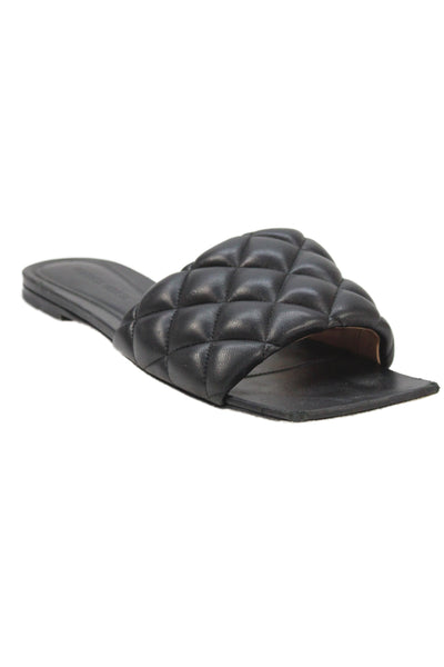 Bottega Veneta Womens Leather Quilted Texture Slide On Sandals Black Size 39 9