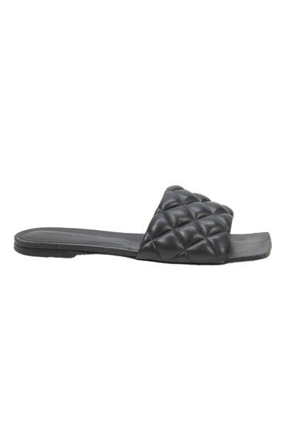 Bottega Veneta Womens Leather Quilted Texture Slide On Sandals Black Size 39 9