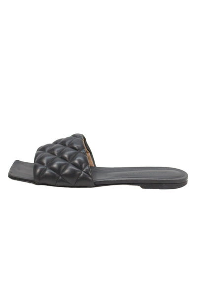 Bottega Veneta Womens Leather Quilted Texture Slide On Sandals Black Size 39 9