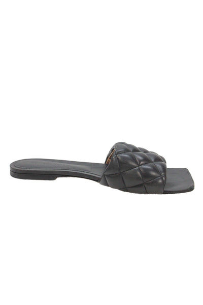 Bottega Veneta Womens Leather Quilted Texture Slide On Sandals Black Size 39 9