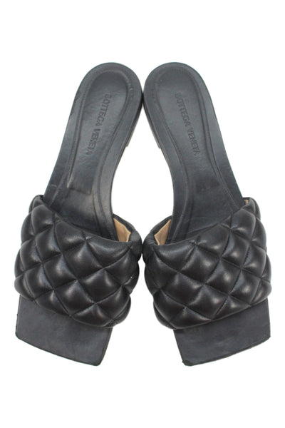 Bottega Veneta Womens Leather Quilted Texture Slide On Sandals Black Size 39 9