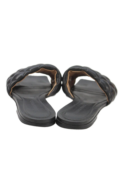 Bottega Veneta Womens Leather Quilted Texture Slide On Sandals Black Size 39 9