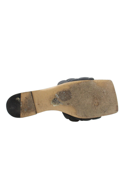 Bottega Veneta Womens Leather Quilted Texture Slide On Sandals Black Size 39 9