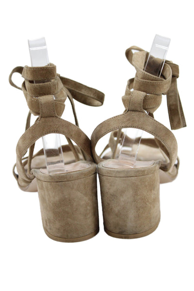 Gianvito Rossi Womens Suede Strappy Lace Up Sandal Heels Beige Size 38.5 8.5