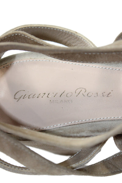 Gianvito Rossi Womens Suede Strappy Lace Up Sandal Heels Beige Size 38.5 8.5