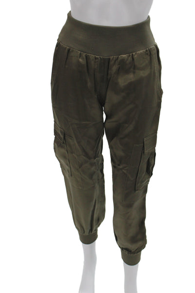 Cinq A Sept Women Cargo Jogger Pants Green Cupro Size 2XS