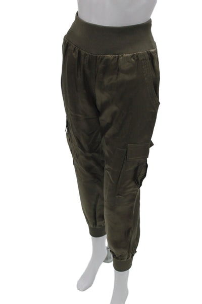 Cinq A Sept Women Cargo Jogger Pants Green Cupro Size 2XS