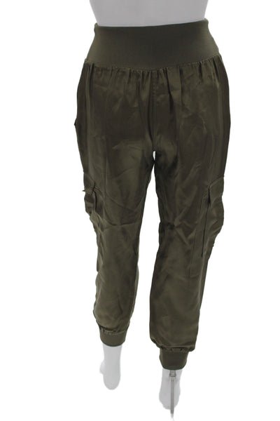 Cinq A Sept Women Cargo Jogger Pants Green Cupro Size 2XS