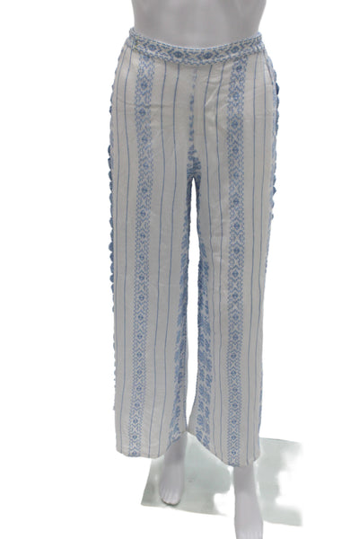 Jonathan Simkhai Women Light Blue Bohemian Striped Floral Pants Rayon Size XS