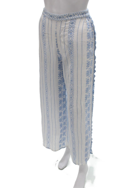 Jonathan Simkhai Women Light Blue Bohemian Striped Floral Pants Rayon Size XS