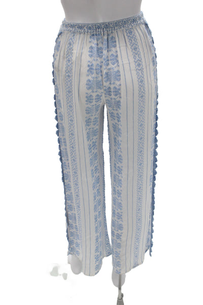 Jonathan Simkhai Women Light Blue Bohemian Striped Floral Pants Rayon Size XS