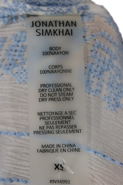 Jonathan Simkhai Women Light Blue Bohemian Striped Floral Pants Rayon Size XS