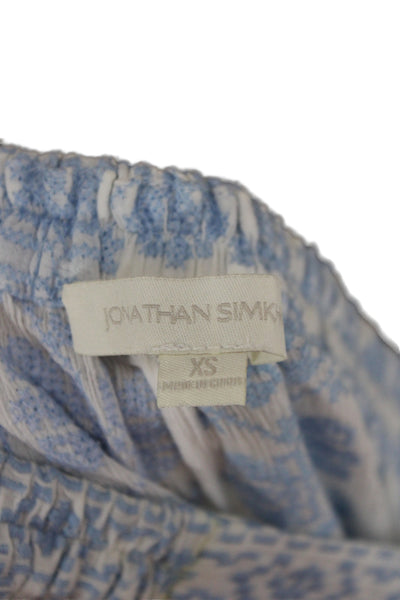 Jonathan Simkhai Women Light Blue Bohemian Striped Floral Pants Rayon Size XS