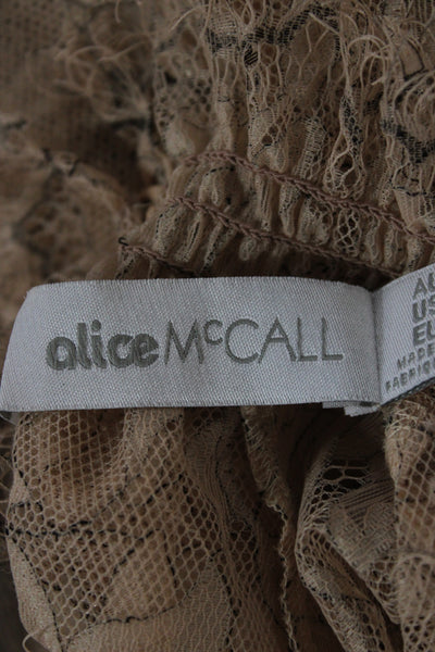 Alice McCall Women Beige Lace Mesh Floral High Neck Long Sleeve Blouse Size 2