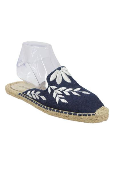 Soludos Womens Embroidered Espadrille Slide On Mule Flats Navy Blue Size 8