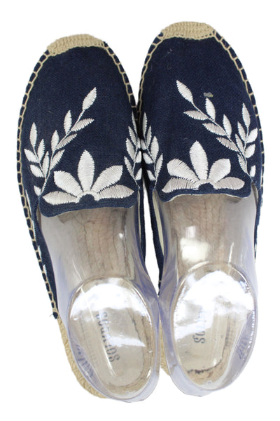 Soludos Womens Embroidered Espadrille Slide On Mule Flats Navy Blue Size 8