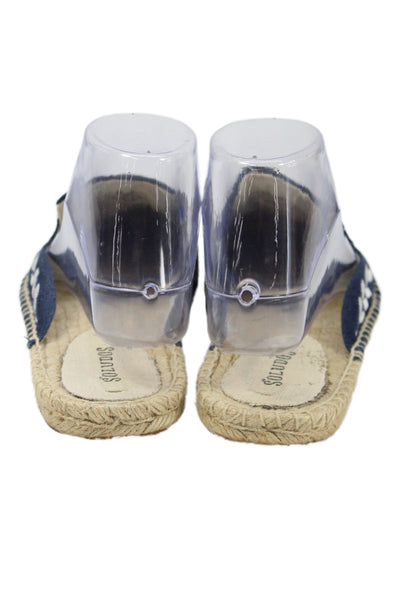 Soludos Womens Embroidered Espadrille Slide On Mule Flats Navy Blue Size 8