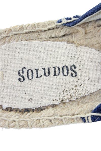 Soludos Womens Embroidered Espadrille Slide On Mule Flats Navy Blue Size 8