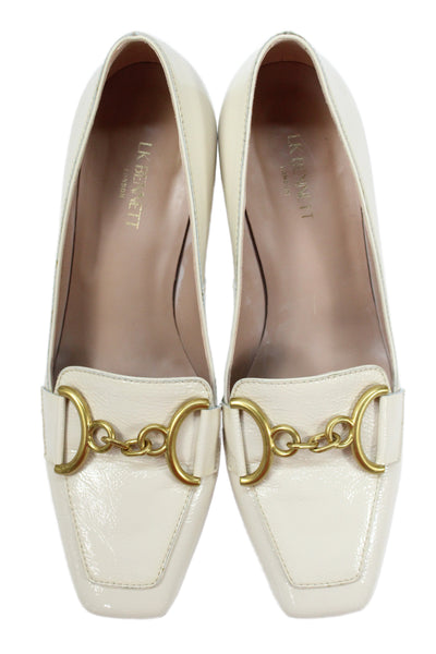 LK Bennett Womens Patent Leather Gold Tone Loafer Pumps Off White Size 37 7