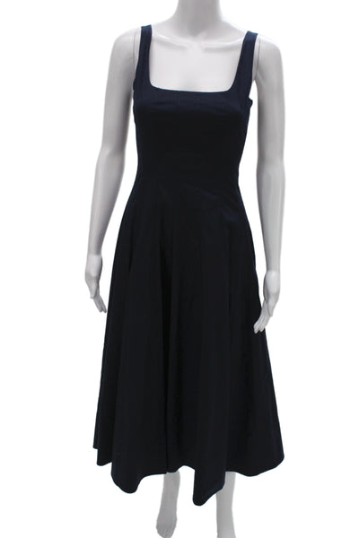 Staud Women Fit & Flare Dark Blue Square Neck Full-Length Dress Size 0