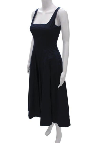 Staud Women Fit & Flare Dark Blue Square Neck Full-Length Dress Size 0