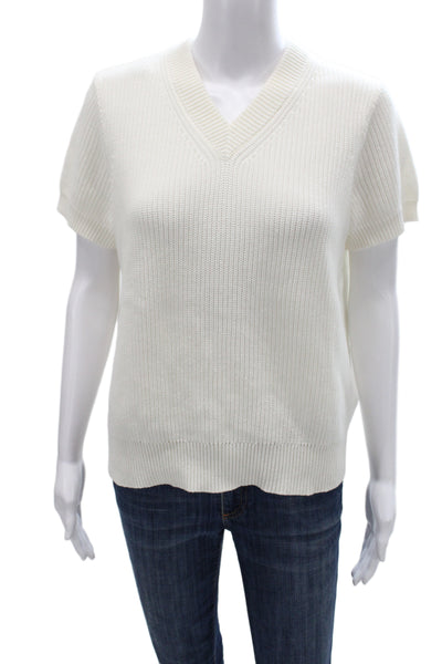 Still Here Unisex Pullover Sweater White V-Neck Short Sleeve Cotton Size XS