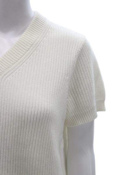 Still Here Unisex Pullover Sweater White V-Neck Short Sleeve Cotton Size XS
