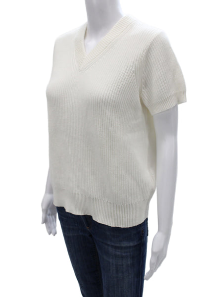 Still Here Unisex Pullover Sweater White V-Neck Short Sleeve Cotton Size XS