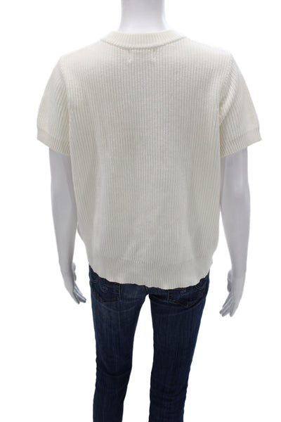Still Here Unisex Pullover Sweater White V-Neck Short Sleeve Cotton Size XS