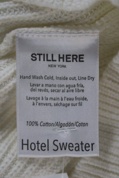 Still Here Unisex Pullover Sweater White V-Neck Short Sleeve Cotton Size XS