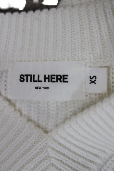 Still Here Unisex Pullover Sweater White V-Neck Short Sleeve Cotton Size XS
