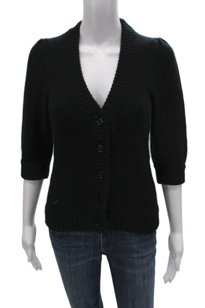 Zadig & Voltaire Women Cashmere V-Neck Button Cardigan Black 3/4 Sleeve Size XS