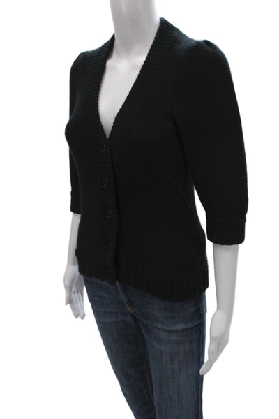 Zadig & Voltaire Women Cashmere V-Neck Button Cardigan Black 3/4 Sleeve Size XS