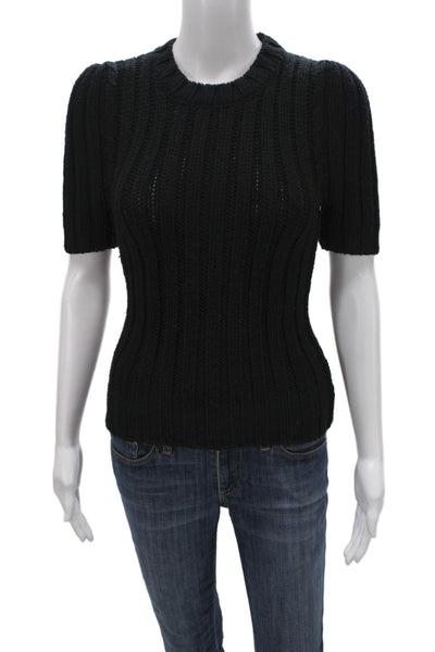 Tom Ford Womens Pullover Black Striped Crewneck Short Sleeve Wool Size XS