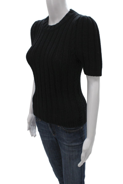 Tom Ford Womens Pullover Black Striped Crewneck Short Sleeve Wool Size XS