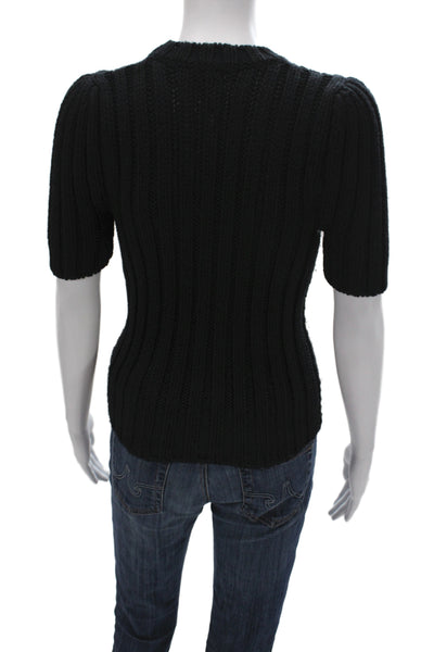 Tom Ford Womens Pullover Black Striped Crewneck Short Sleeve Wool Size XS