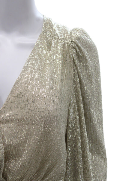 Ba&Sh Womens V-Neck Beige Long Sleeve Metallic Polyester Blouse Size XS