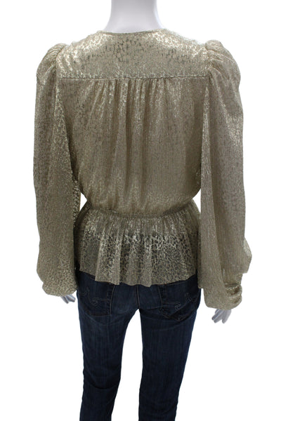 Ba&Sh Womens V-Neck Beige Long Sleeve Metallic Polyester Blouse Size XS