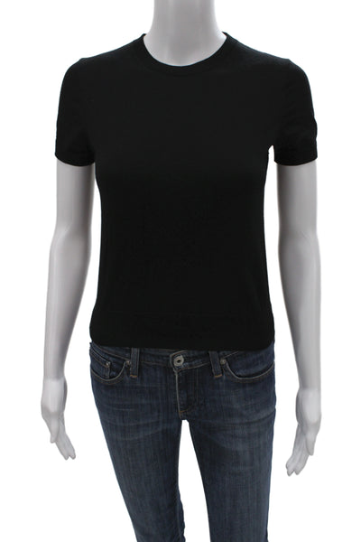 Theory Women Black Basic Cotton Crew Neck Short Sleeve T-Shirt Size S