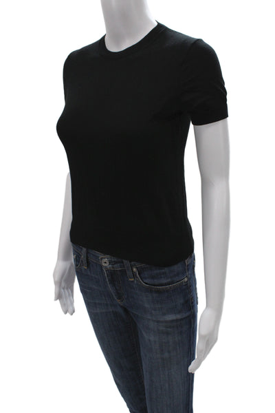 Theory Women Black Basic Cotton Crew Neck Short Sleeve T-Shirt Size S