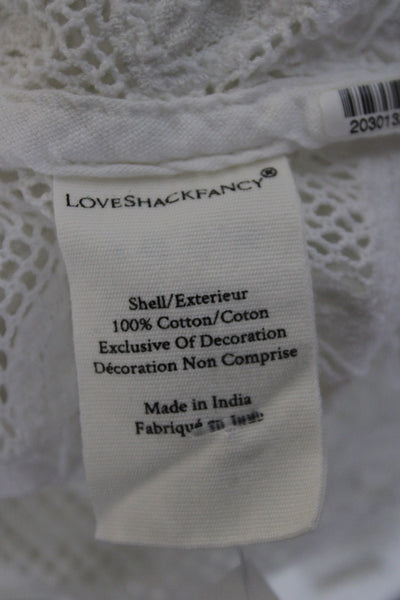 Love Shack Fancy Womens Cropped Button Up Blouse White 3/4 Sleeve Size XS