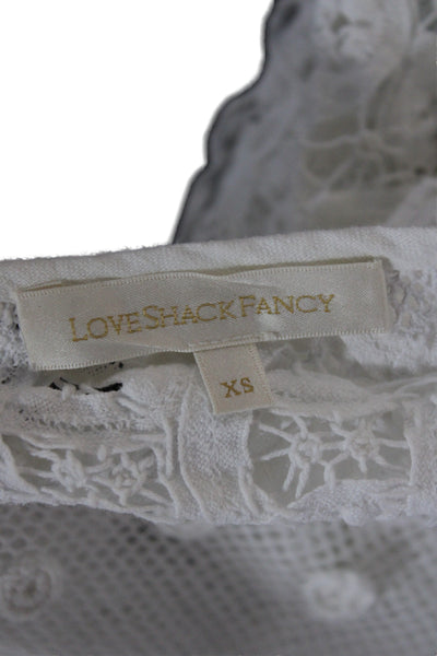 Love Shack Fancy Womens Cropped Button Up Blouse White 3/4 Sleeve Size XS